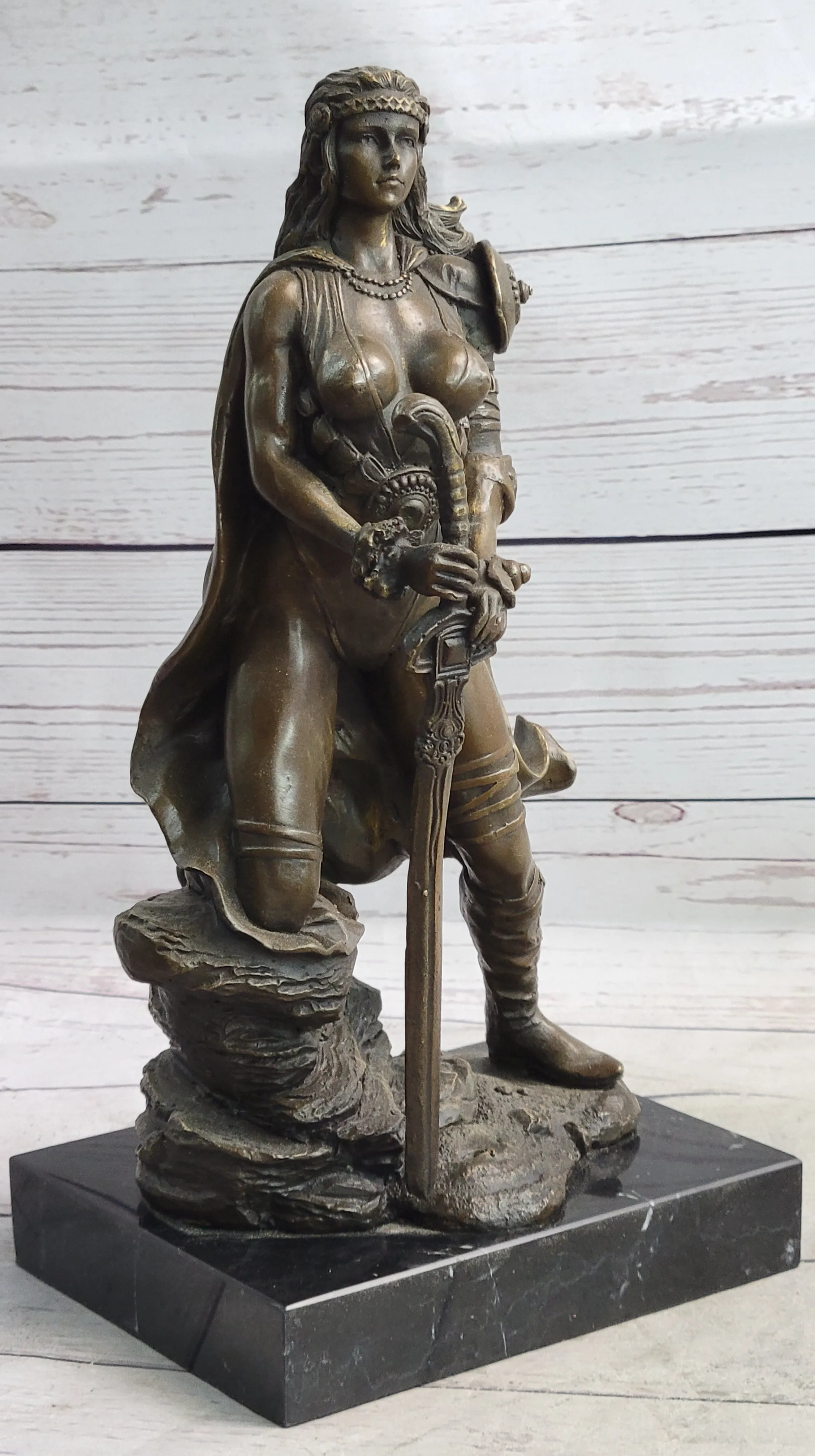 Fantasy Female Viking Norse Amazon Warrior Princess Bronze Sculpture Statue Figure by Kamiko