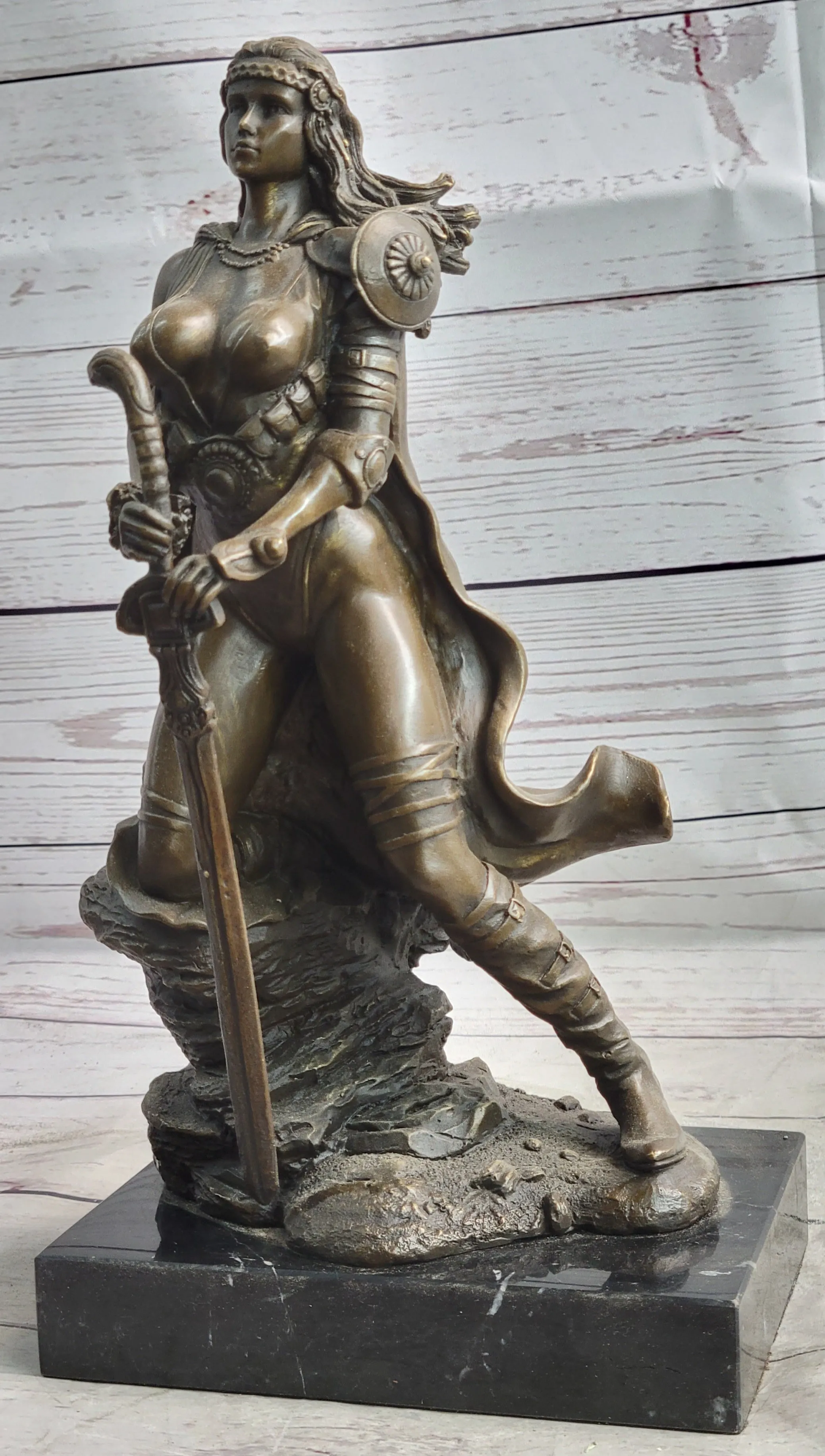 Fantasy Female Viking Norse Amazon Warrior Princess Bronze Sculpture Statue Figure by Kamiko