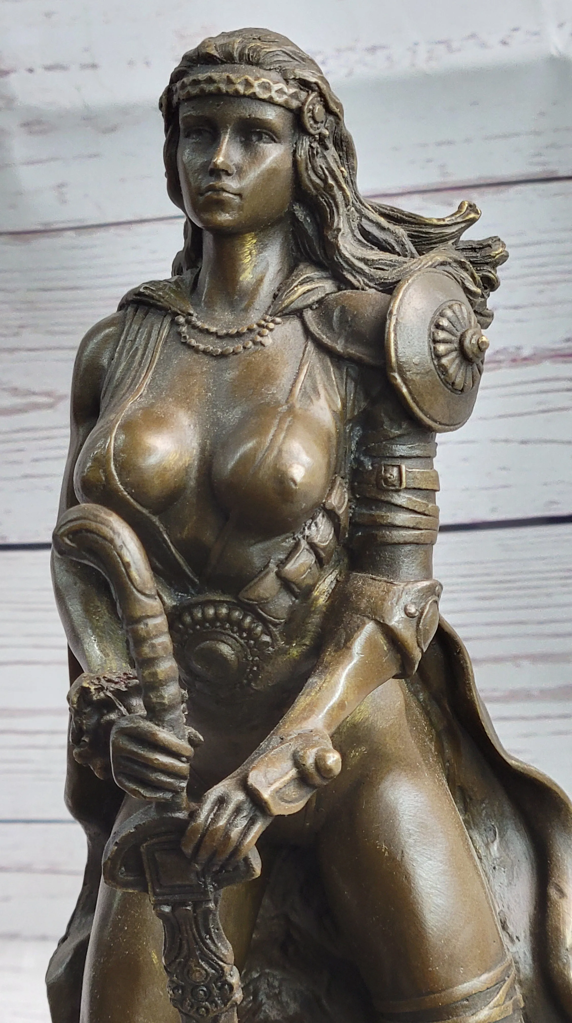 Fantasy Female Viking Norse Amazon Warrior Princess Bronze Sculpture Statue Figure by Kamiko