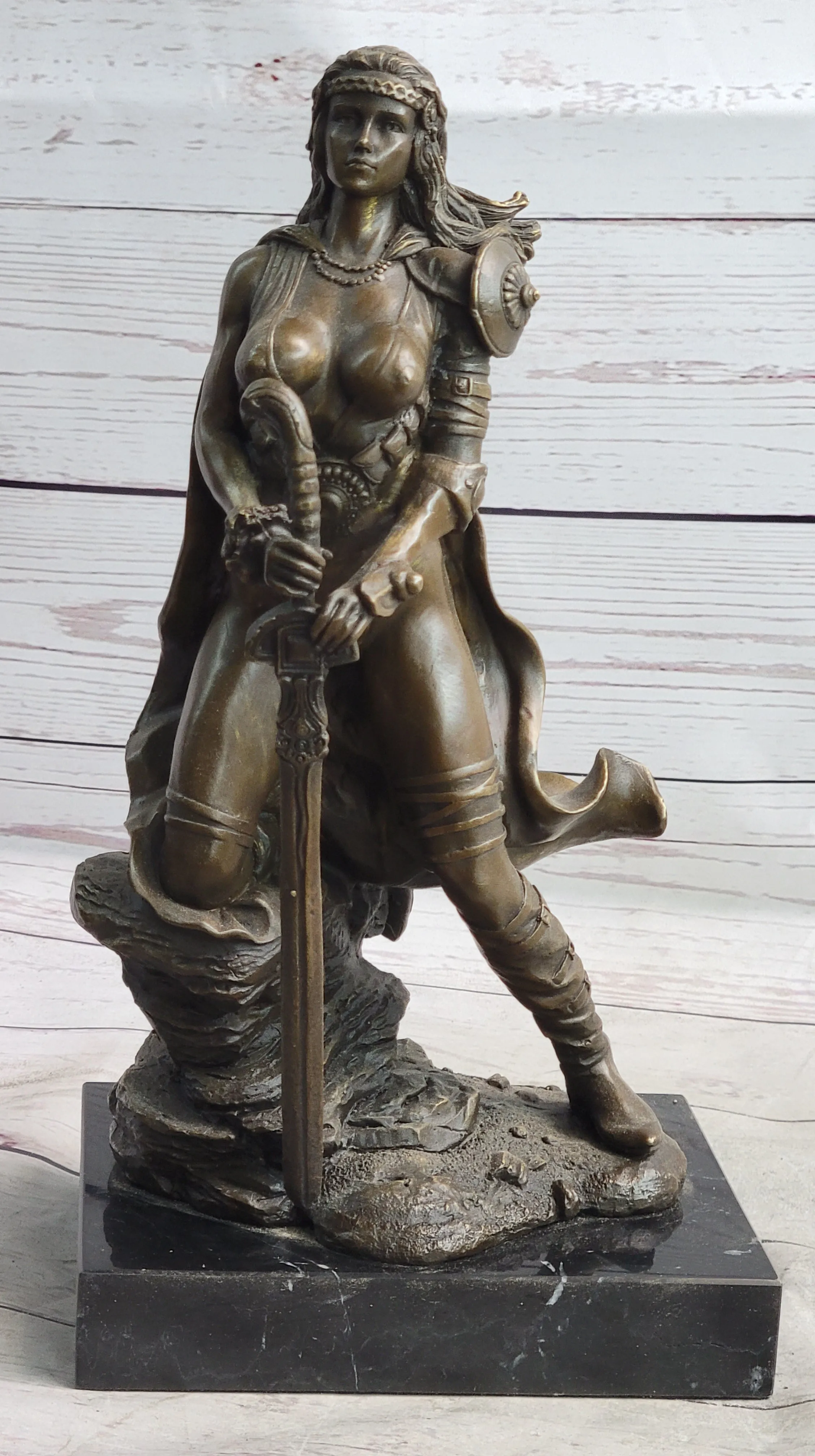 Fantasy Female Viking Norse Amazon Warrior Princess Bronze Sculpture Statue Figure by Kamiko