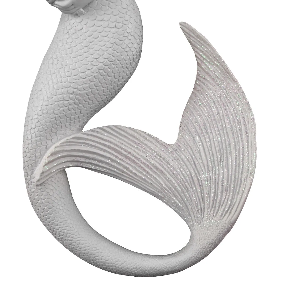 Glittering White Flowing Hair Mermaid Sculpture