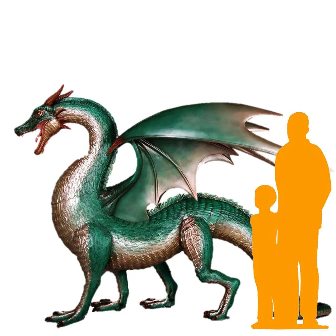 Large Green Dragon Standing Life Size Statue