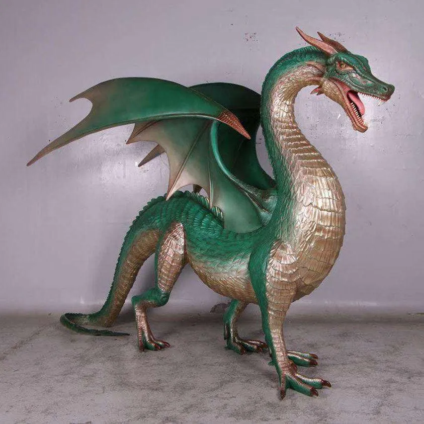 Large Green Dragon Standing Life Size Statue