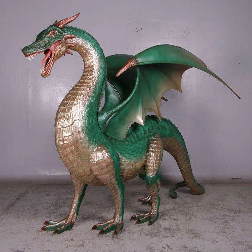 Large Green Dragon Standing Life Size Statue