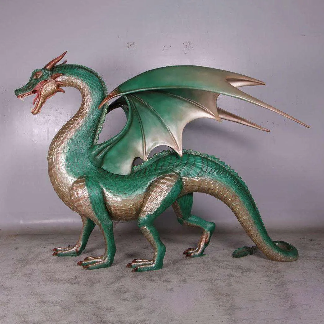 Large Green Dragon Standing Life Size Statue