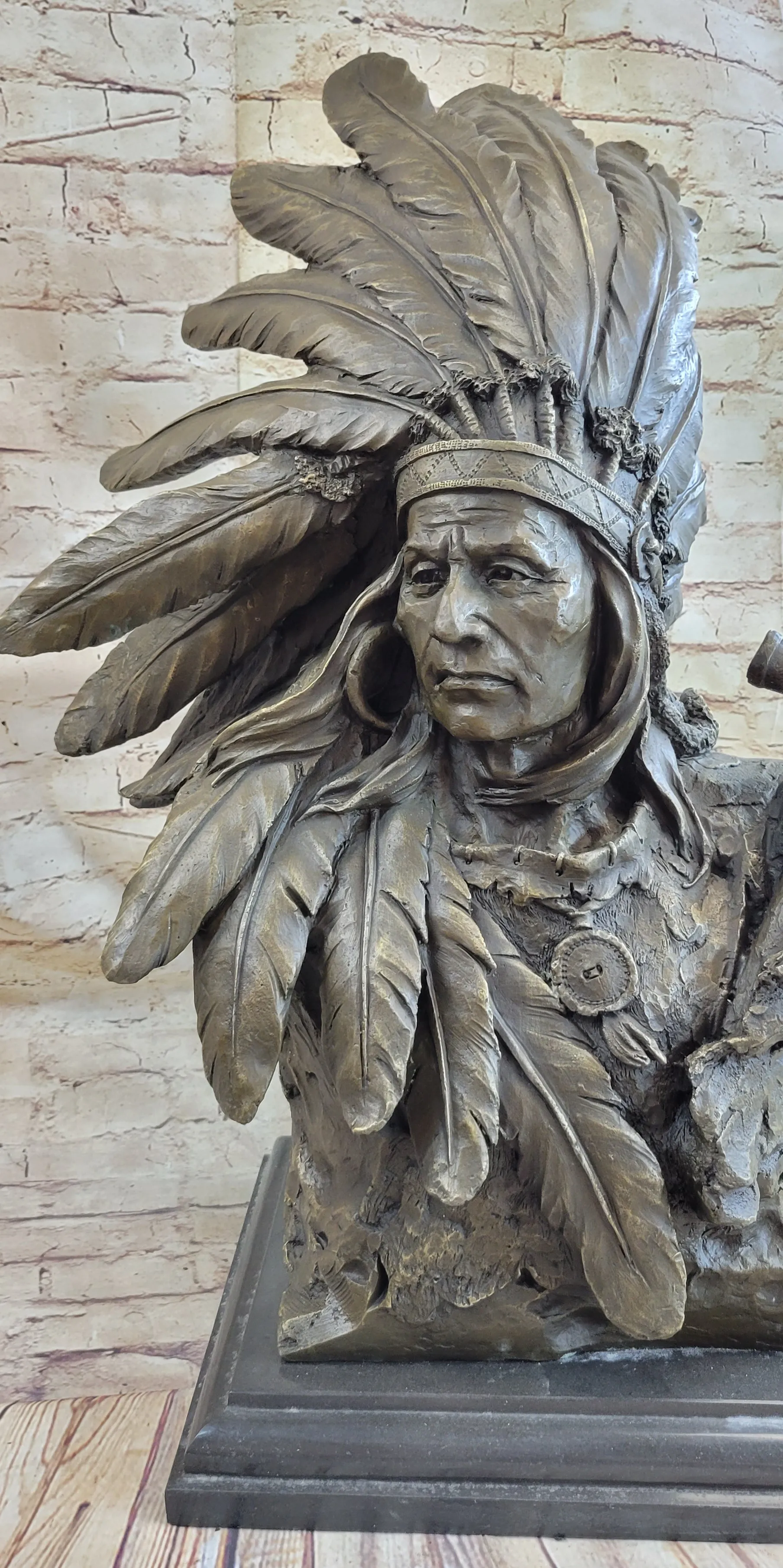 Massive 78 LBS Native Indian Warrior Chief Bronze Sculpture by Carl Kauba Statue