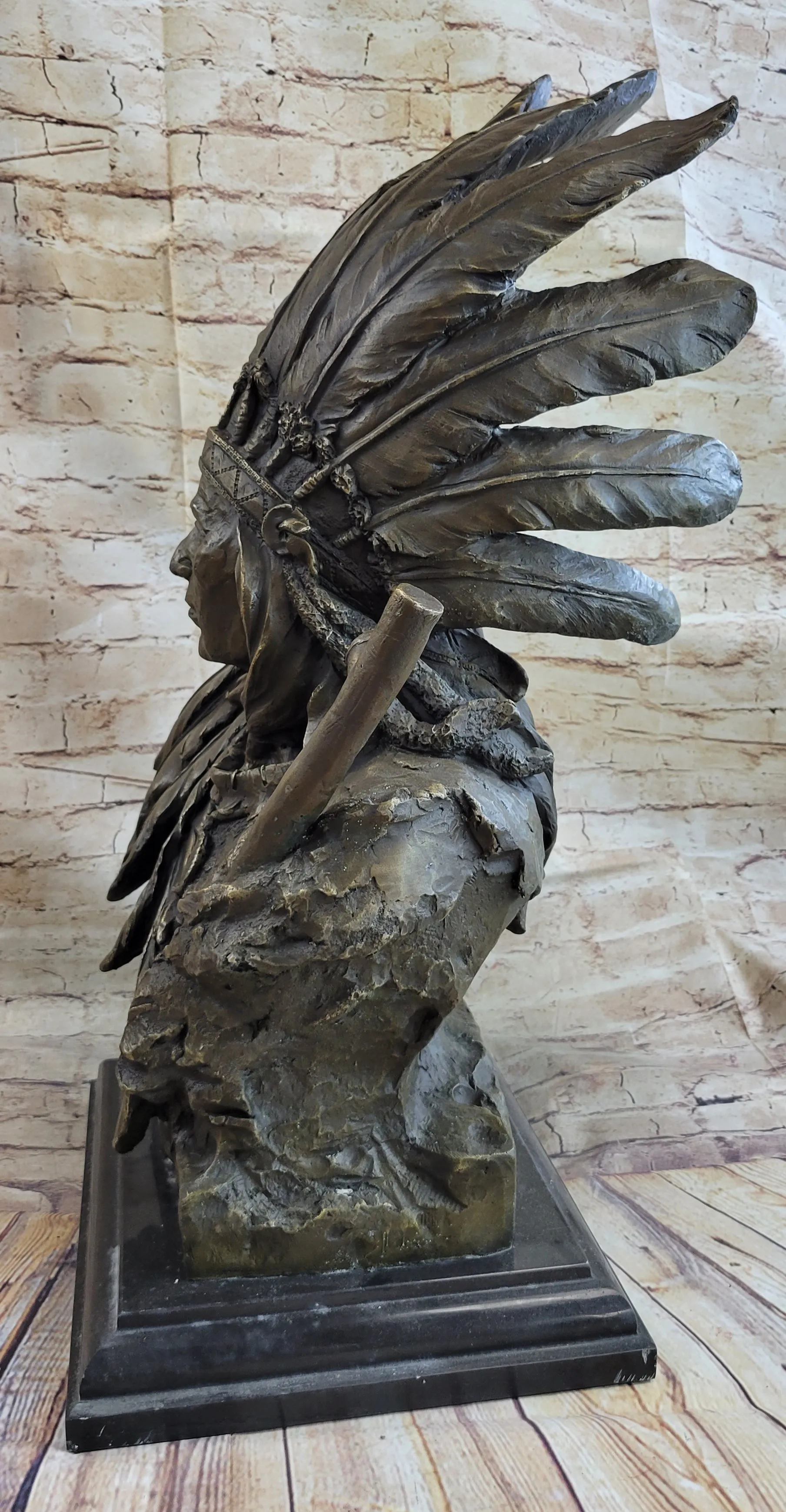 Massive 78 LBS Native Indian Warrior Chief Bronze Sculpture by Carl Kauba Statue