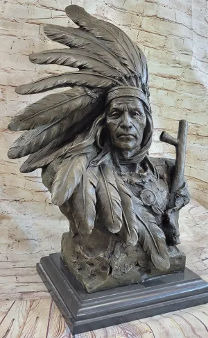 Massive 78 LBS Native Indian Warrior Chief Bronze Sculpture by Carl Kauba Statue