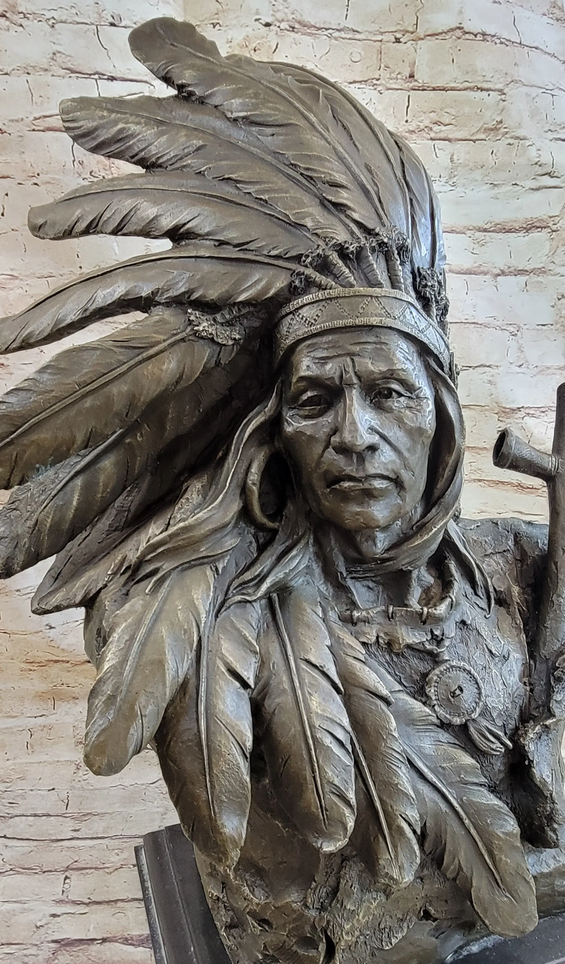 Massive 78 LBS Native Indian Warrior Chief Bronze Sculpture by Carl Kauba Statue