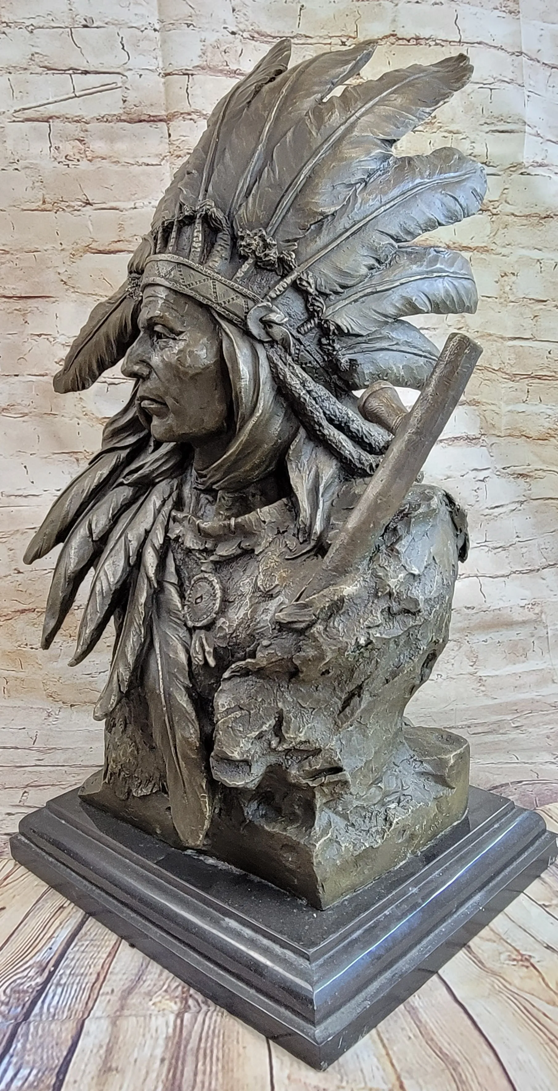 Massive 78 LBS Native Indian Warrior Chief Bronze Sculpture by Carl Kauba Statue