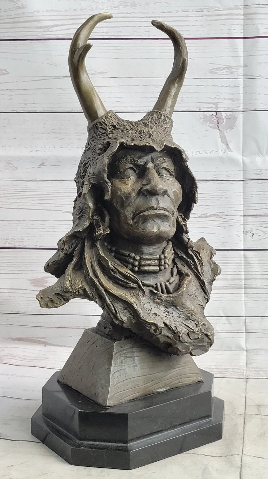 Native American Art Indian Chief Southwerstern Bronze Bust Sculpture Statue LRGE