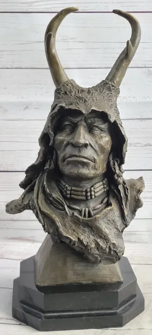 Native American Art Indian Chief Southwerstern Bronze Bust Sculpture Statue LRGE